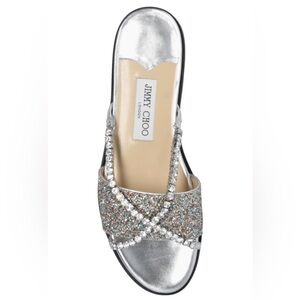 🆕 Jimmy Choo Aadi Flat Sandals | Silver / Multicolor / Crystal